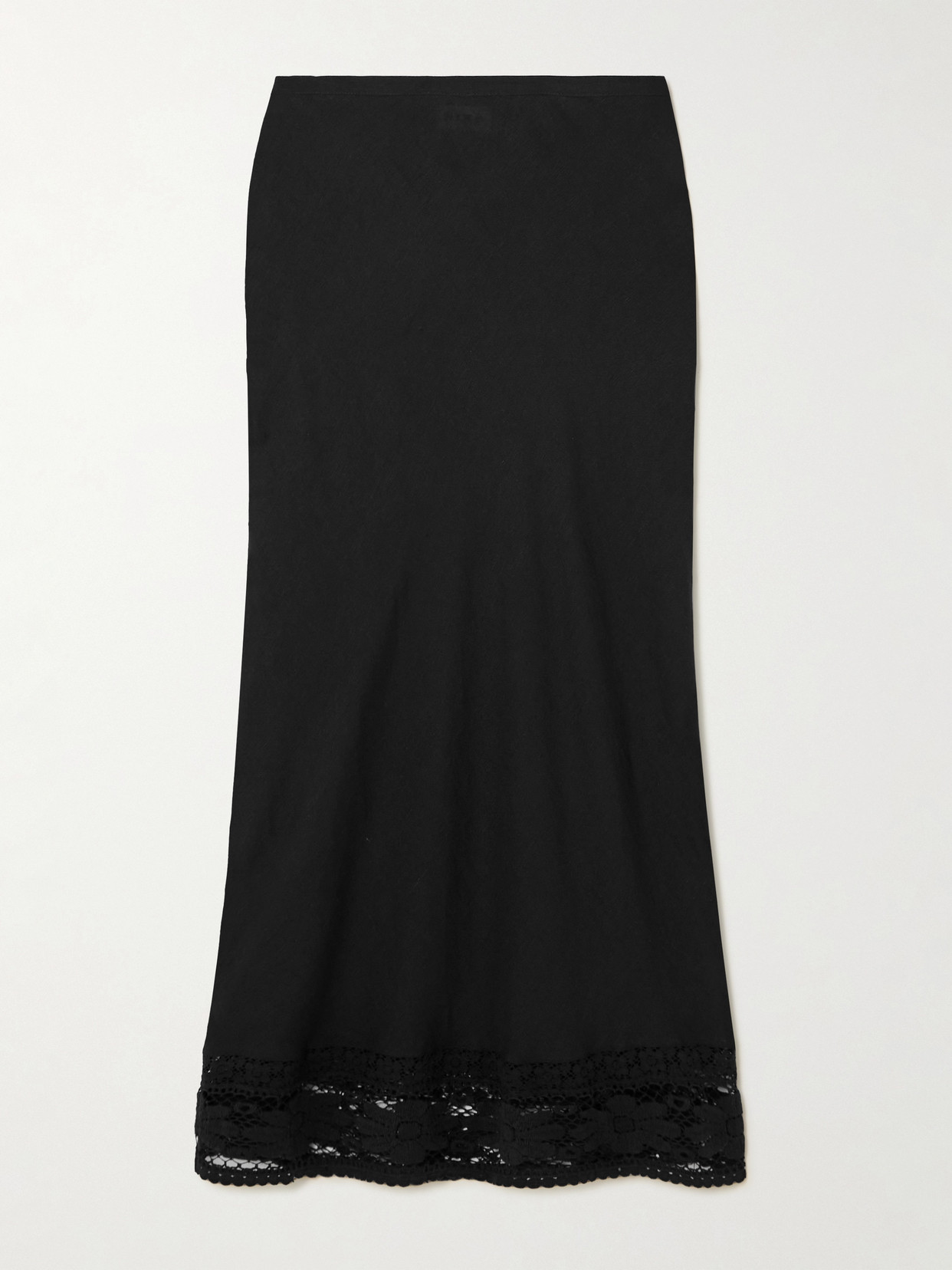 Rixo London Magda Lace-trimmed Linen And Cotton-blend Midi Skirt In Black