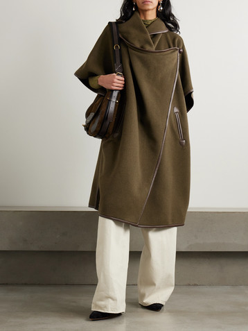 Isabel Marant Azali leather-trimmed wool-blend coat