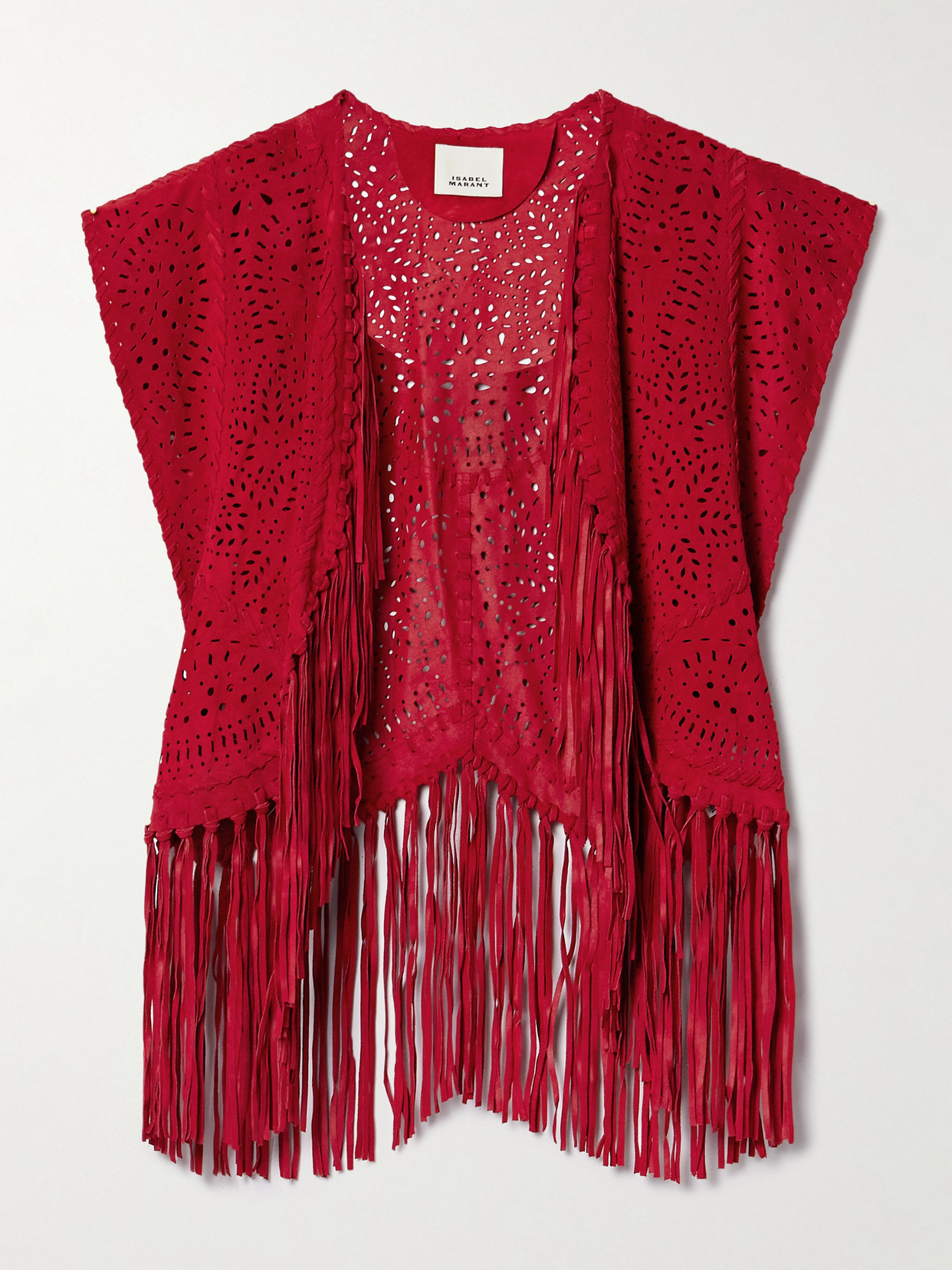 Isabel Marant - Edita Fringed Whipstitched Laser-cut Suede Vest - Red