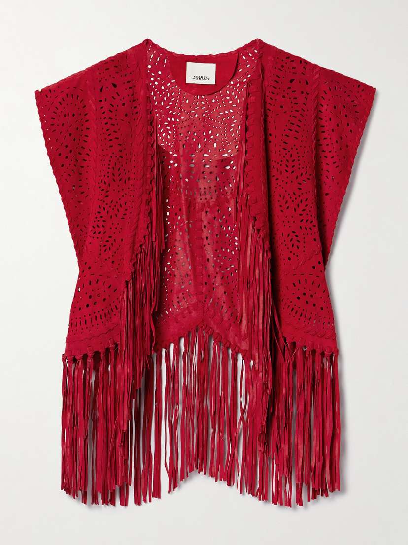 Isabel Marant Edita Fringed Whipstitched Laser-cut Suede Vest