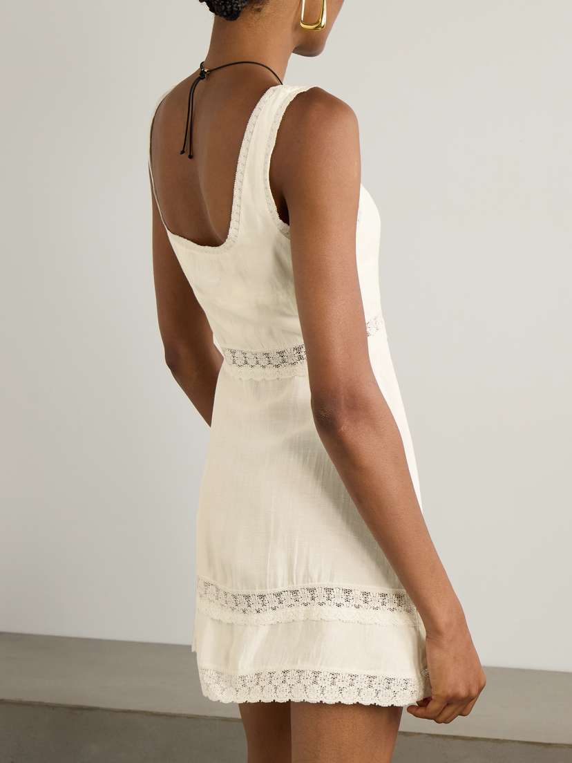 Rixo Ronan Lace-trimmed Crepe Mini Dress in Cream 50% Off | Vtir