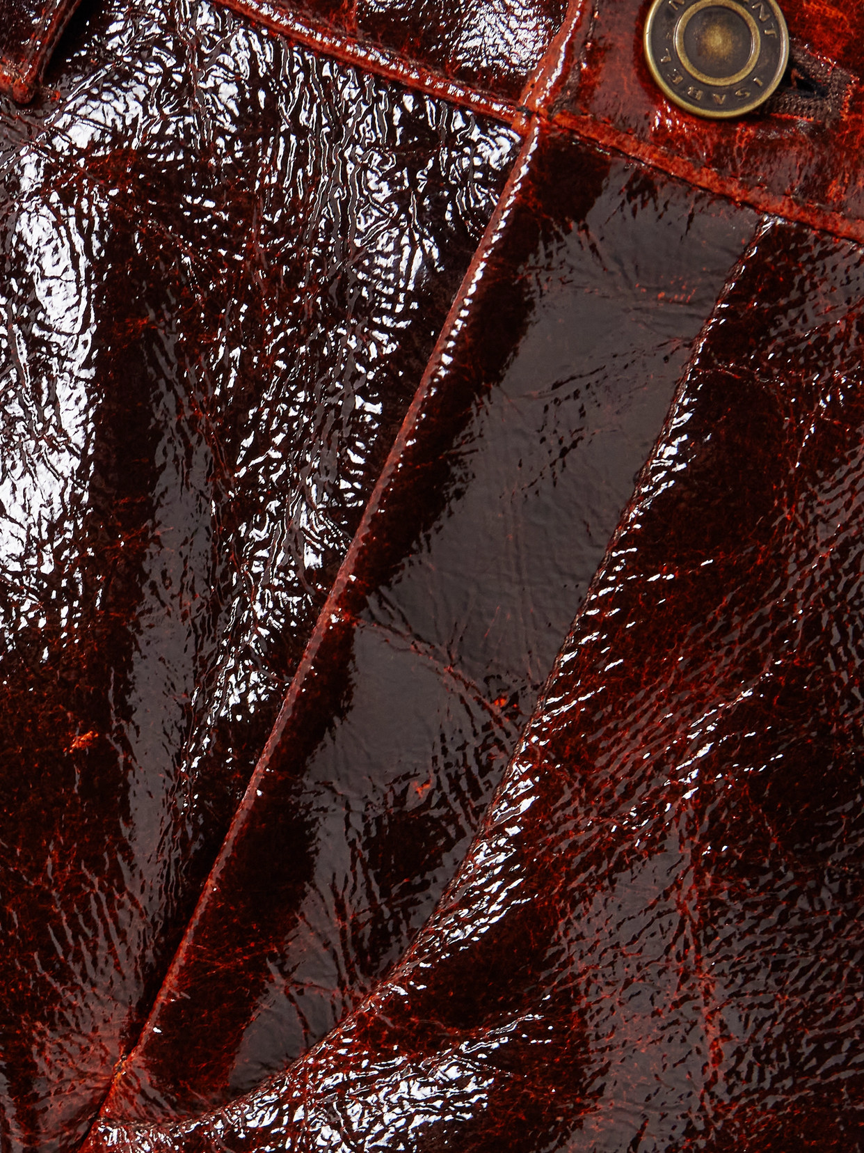 Isabel Marant Slim-leg Crinkled Cotton-blend Vinyl Pants In Cherry