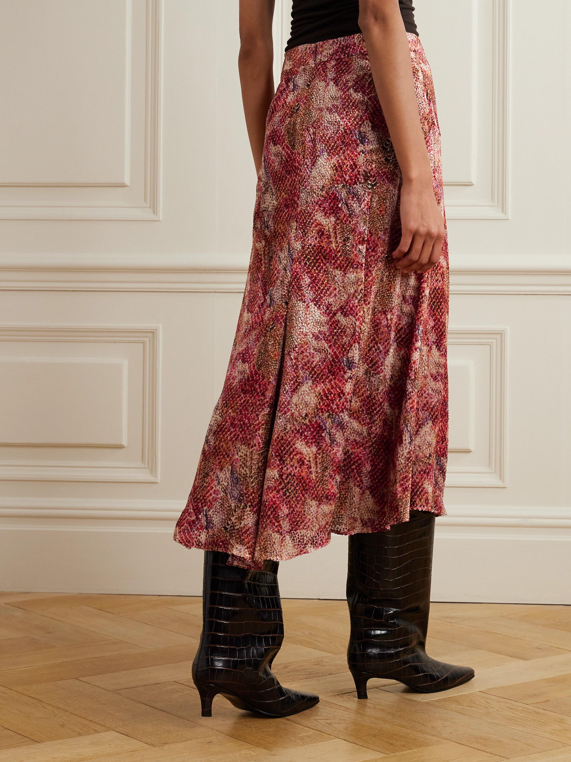 Isabel Marant Hortensia asymmetric snake-print silk-blend devoré-velvet skirt