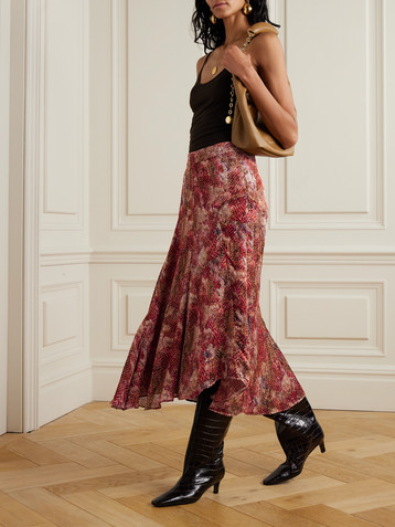Isabel Marant Hortensia asymmetric snake-print silk-blend devoré-velvet skirt