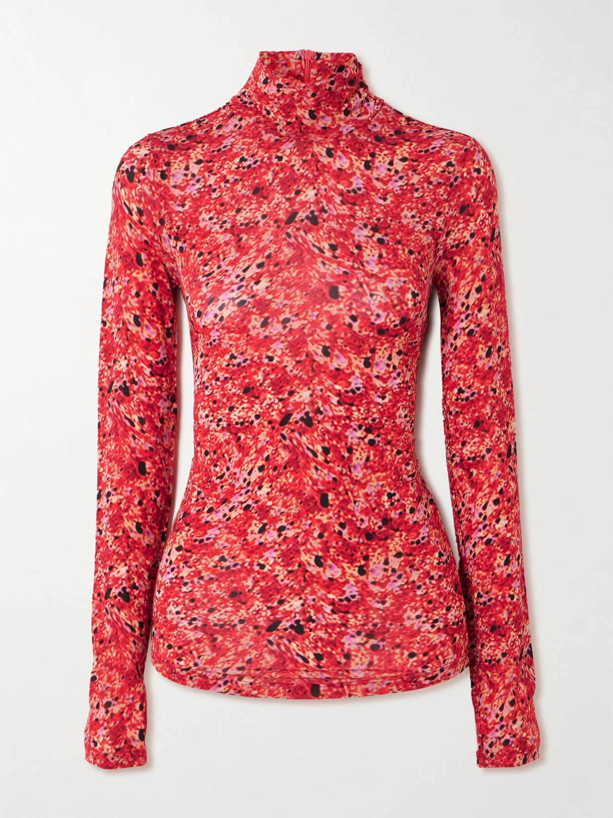 Isabel Marant Joyela Printed Stretch-mesh Turtleneck Top In Red