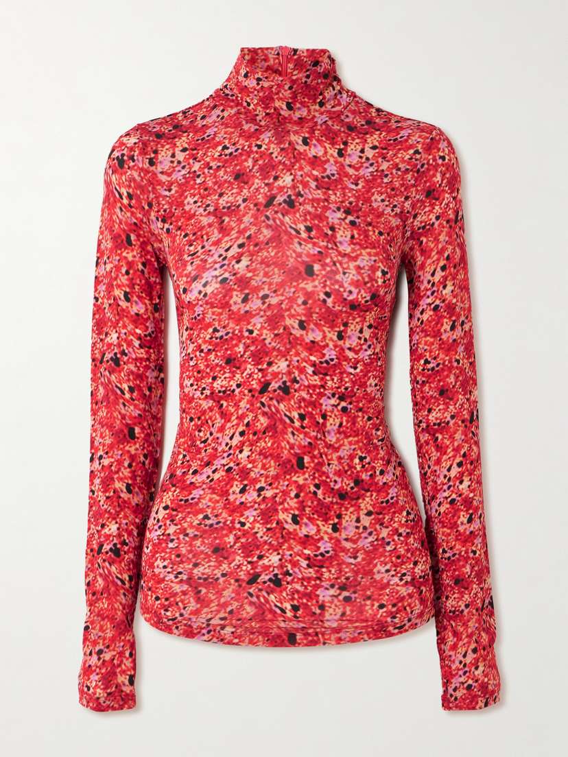Isabel Marant Joyela Printed Stretch-mesh Turtleneck Top