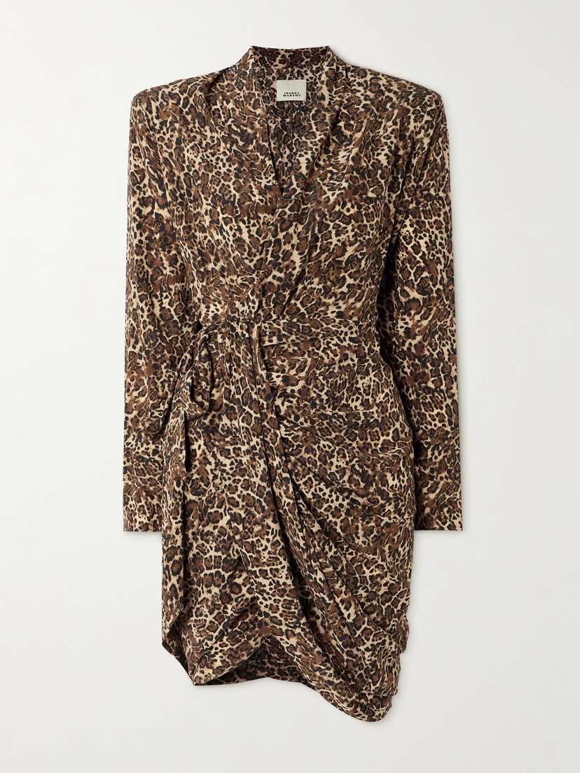 Isabel Marant Cleora Asymmetric Belted Leopard-print Stretch-silk Dress
