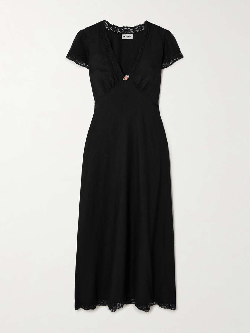 Rixo Clarice Lace-trimmed Appliquéd Voile Midi Dress