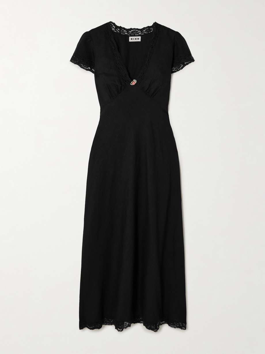 clarice lace-trimmed appliquéd voile midi dress