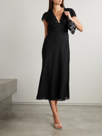 RIXO Clarice lace-trimmed appliquéd voile midi dress