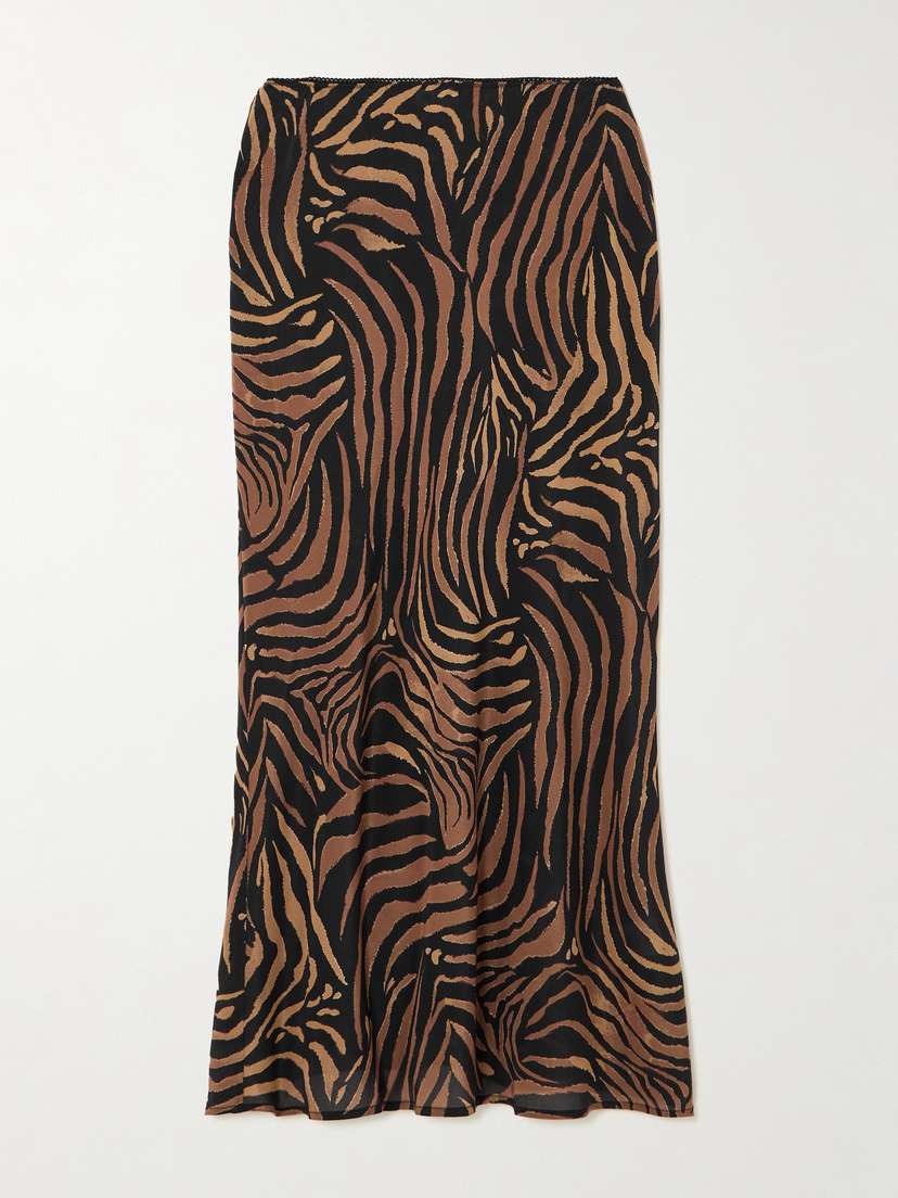 Rixo Ardith Tiger-print Silk-satin Midi Skirt