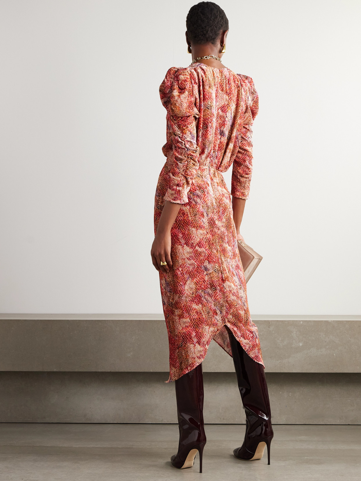 Isabel Marant Nemil Gathered Devoré-chiffon Silk-blend Midi Dress In Red