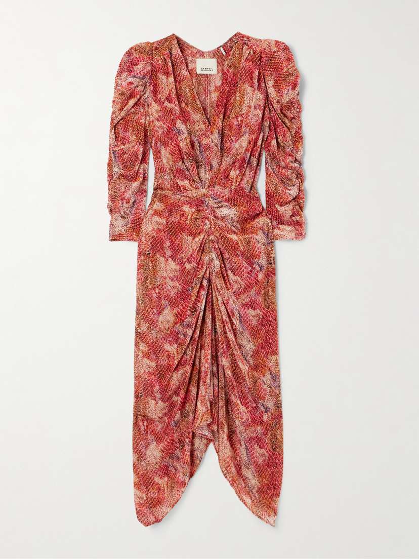 Isabel Marant Nemil Gathered Devoré-chiffon Silk-blend Midi Dress