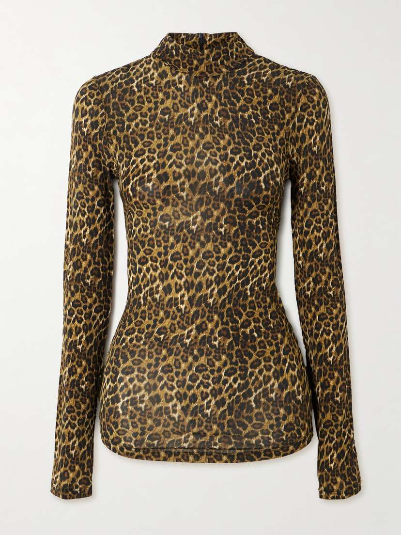 Isabel Marant Joyela Leopard-print Stretch-mesh Turtleneck Top - FR 34