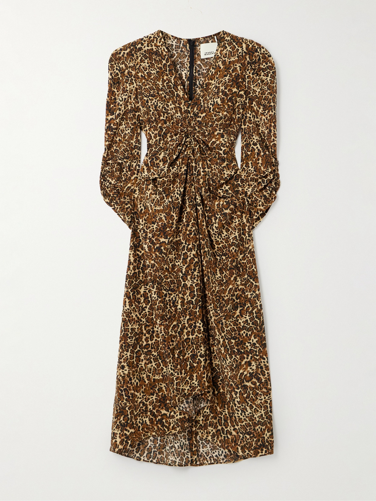 Isabel Marant Albini Gathered Leopard-print Silk-blend Midi Dress In Animal Print