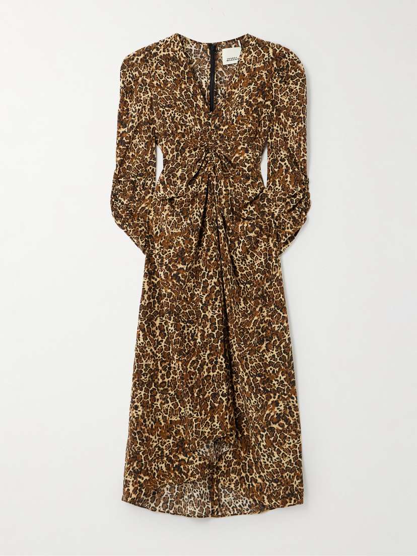 Isabel Marant Albini Gathered Leopard-print Silk-blend Midi Dress