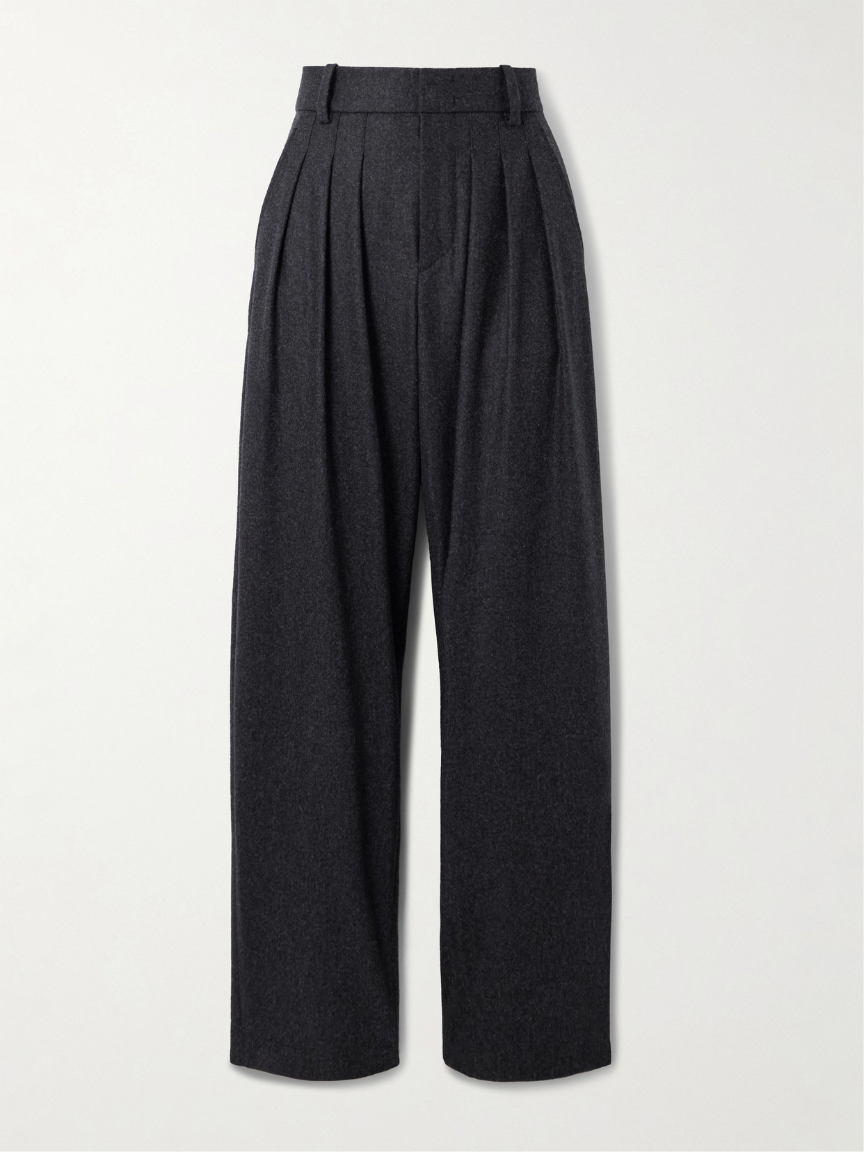 Isabel Marant Casile Pleated Wool-flannel Straight-leg Pants In Gray