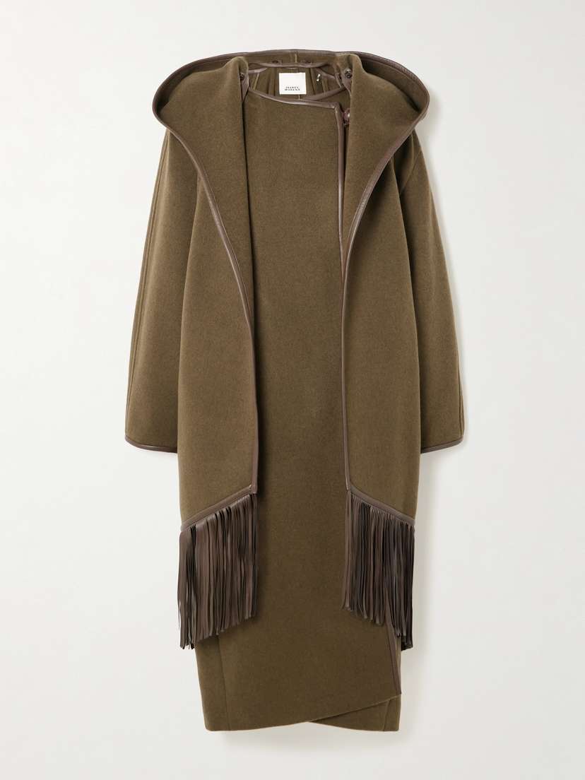 Isabel Marant Irvana Hooded Layered Fringed Leather-trimmed Wool-blend Coat