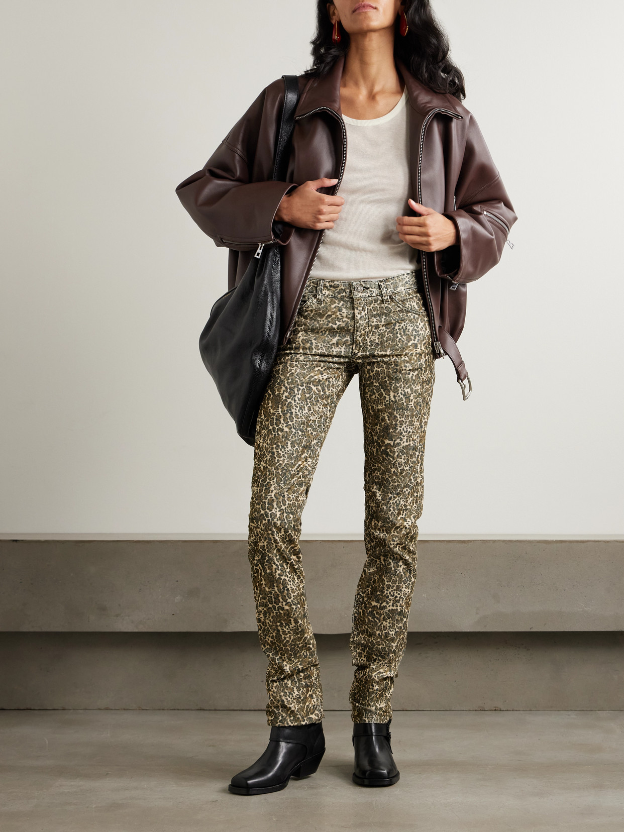 Isabel Marant Ferni Leopard-print Cotton-blend Corduroy Slim-leg Pants In Animal Print