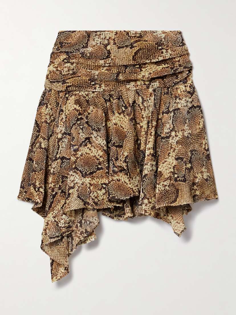 Isabel Marant Clem Asymmetric Snake-print Devoré Silk-blend Mini Skirt