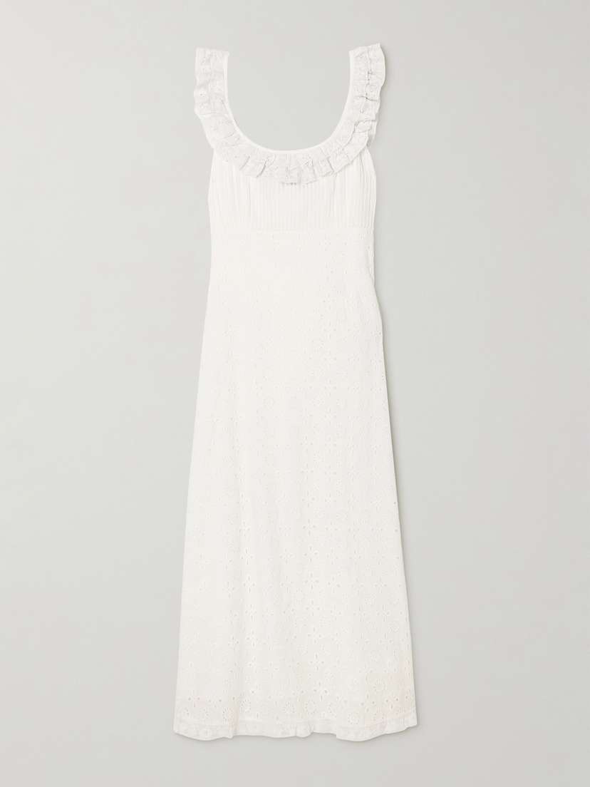 Rixo Patsy Lace-trimmed Pleated Broderie Anglaise Cotton Midi Dress