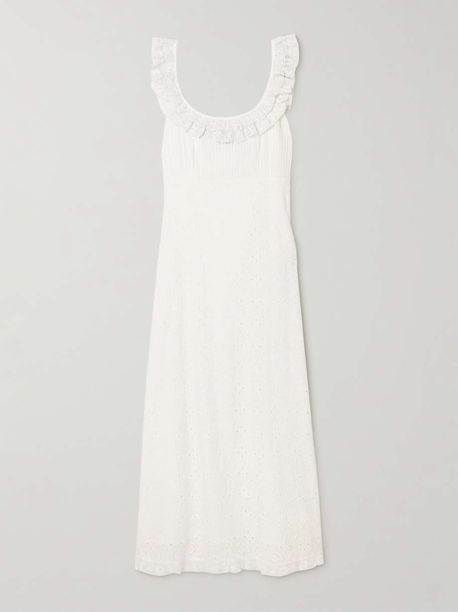 patsy lace-trimmed pleated broderie anglaise cotton midi dress