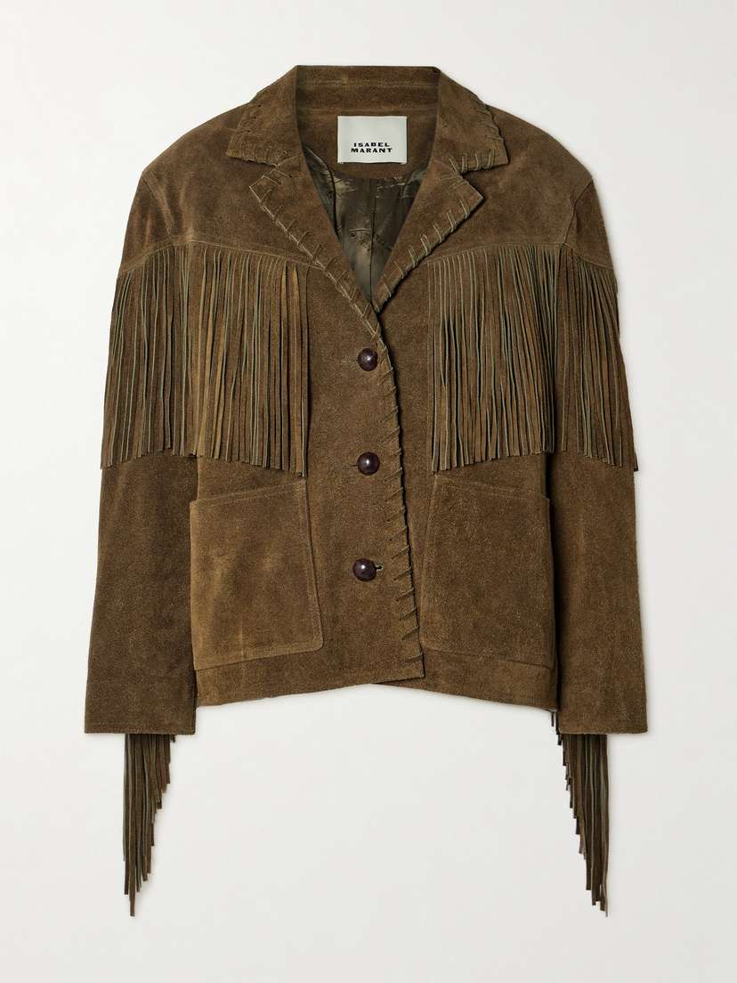 Isabel Marant Fabie Fringed Whipstitched Suede Jacket