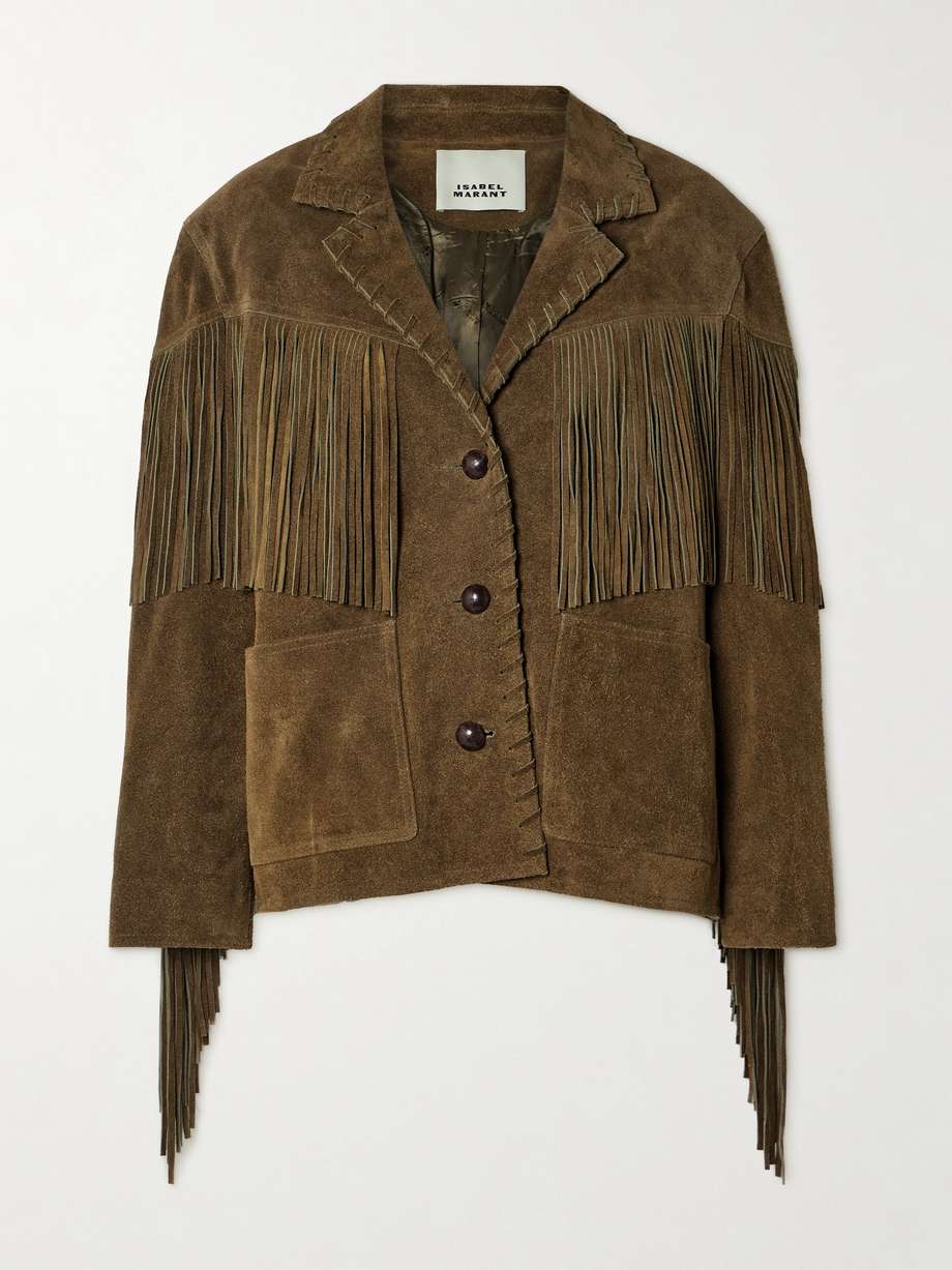 Isabel Marant wanted to get back to the label's Western inspiration for the Fall '24 collection. Featured on the runway, this 'Fabie' jacket is made from suede and has whipstitched edges and no shortage of swishy fringing. Wear yours with tonal pants.