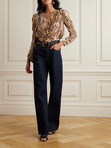 Isabel Marant Marlin ruched snake-print silk-blend devoré blouse