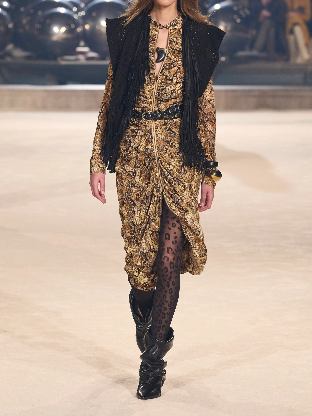Isabel Marant Connie Pussy-bow Ruched Snake-print Devoré Silk-blend Midi Dress In Animal Print