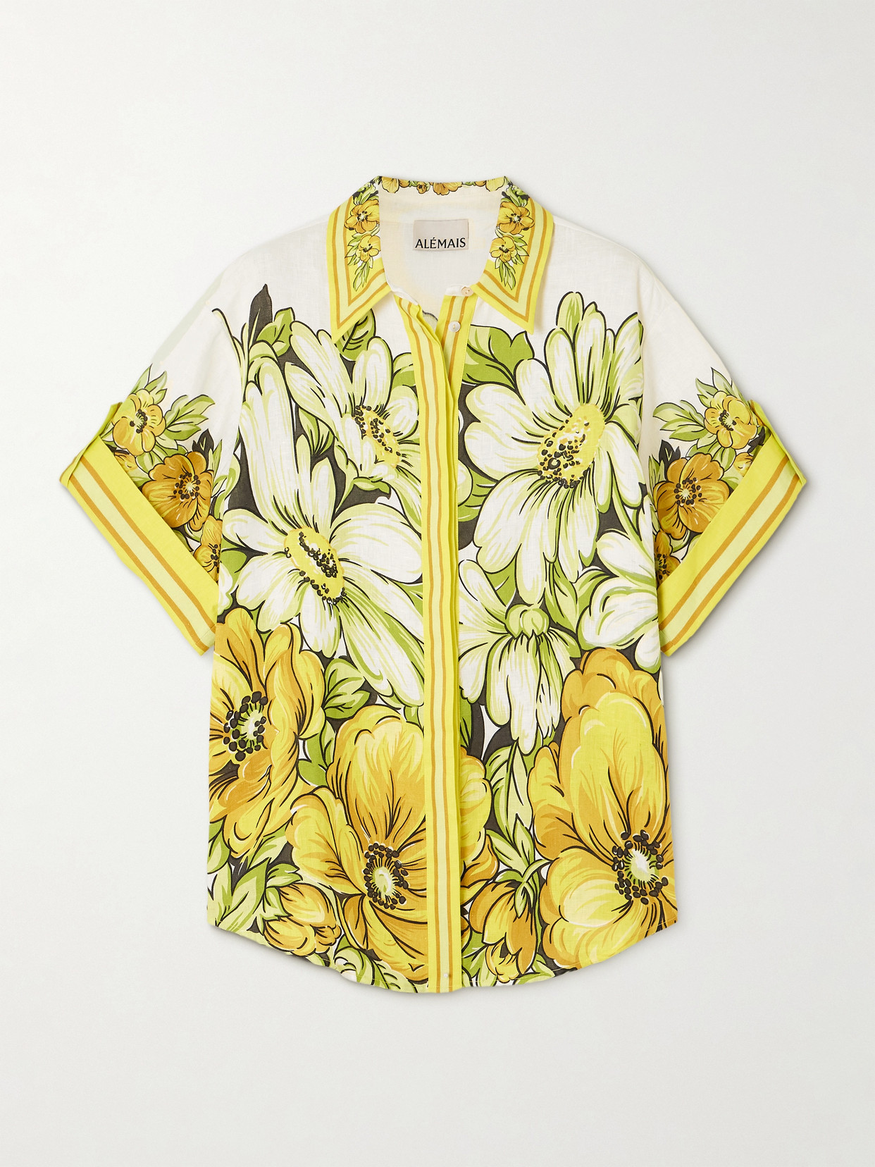 Alemais Gisela Floral-print Linen Shirt In Yellow