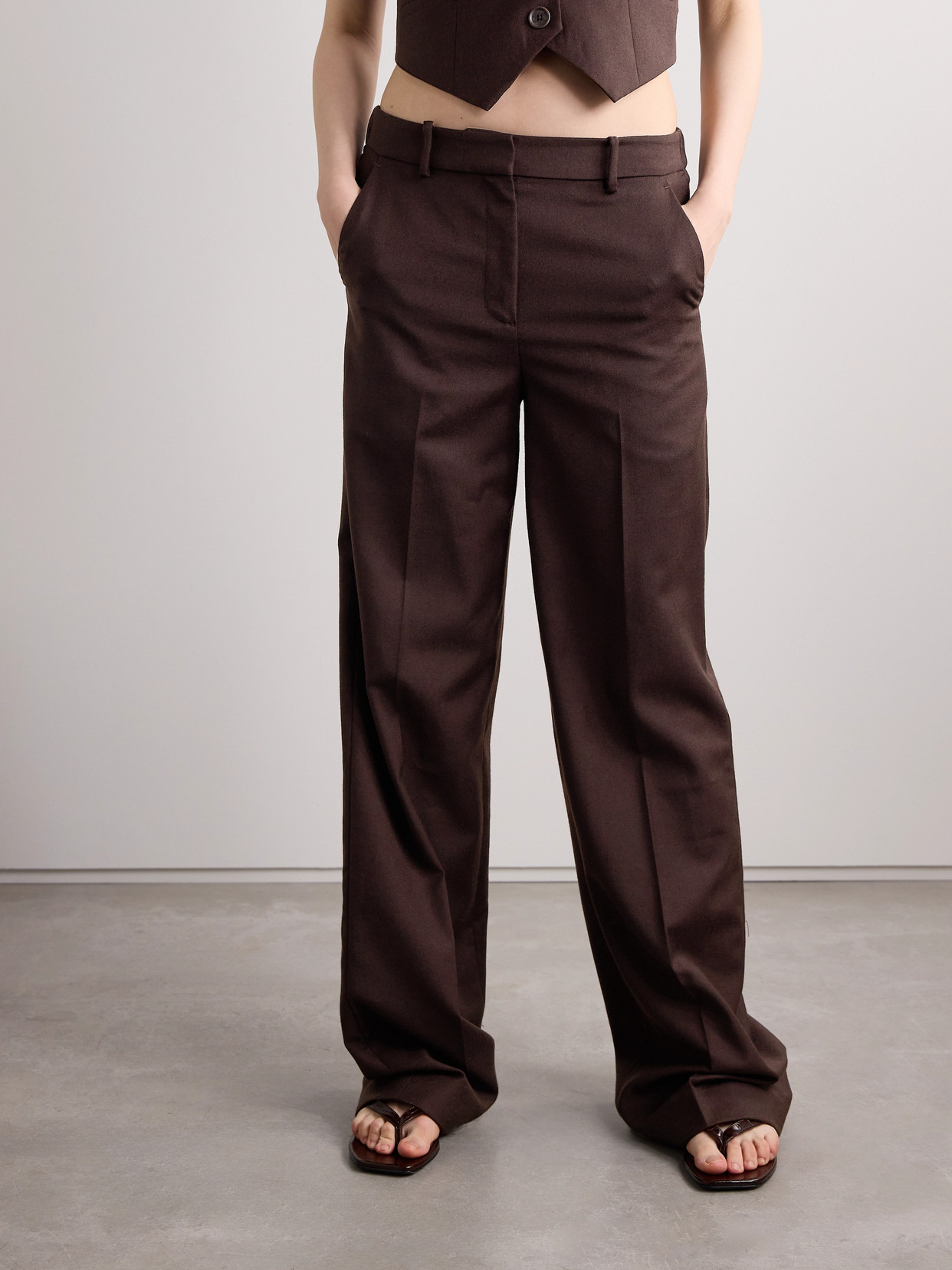 Simkhai Tavar Wool Wide-leg Pants In Brown
