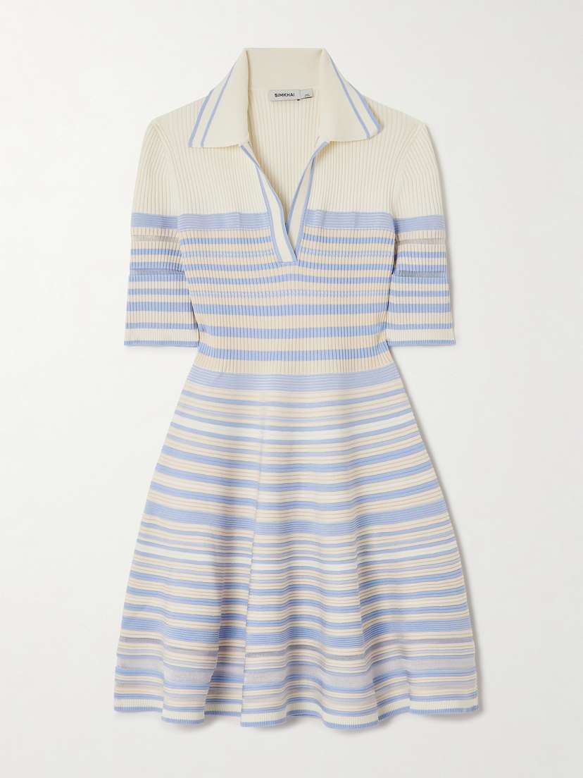 Simkhai Dessie Striped Mesh-trimmed Stretch-knit Mini Dress
