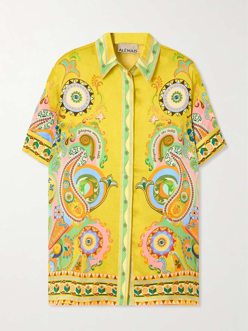 ALEMAIS Pinball Printed Washed Silk-satin Shirt