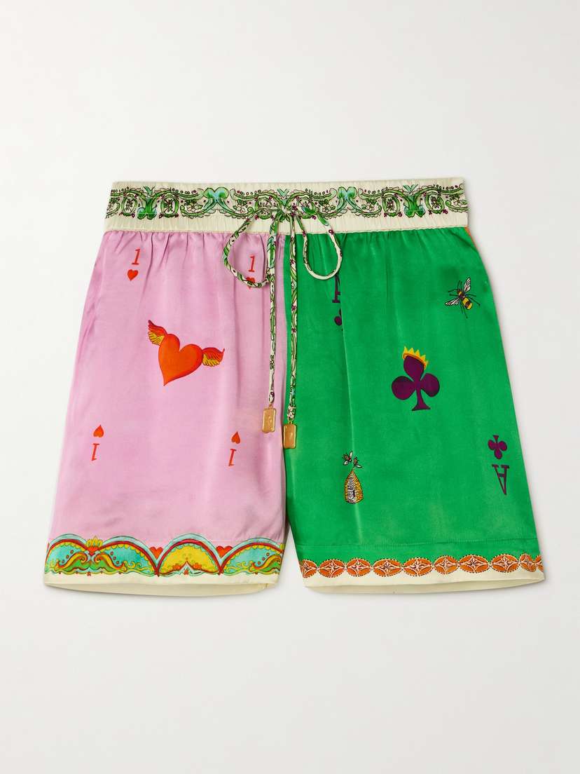 ALEMAIS Rummy Embellished Printed Silk-satin Shorts - UK 16