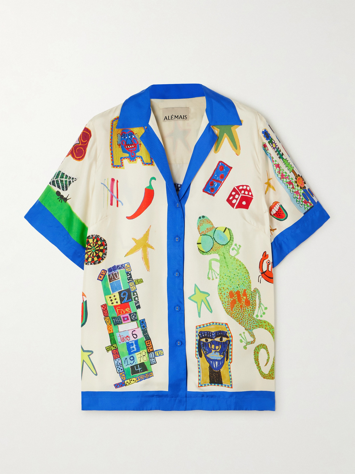 Shop Alemais Rollers Printed Silk-twill Shirt In Blue