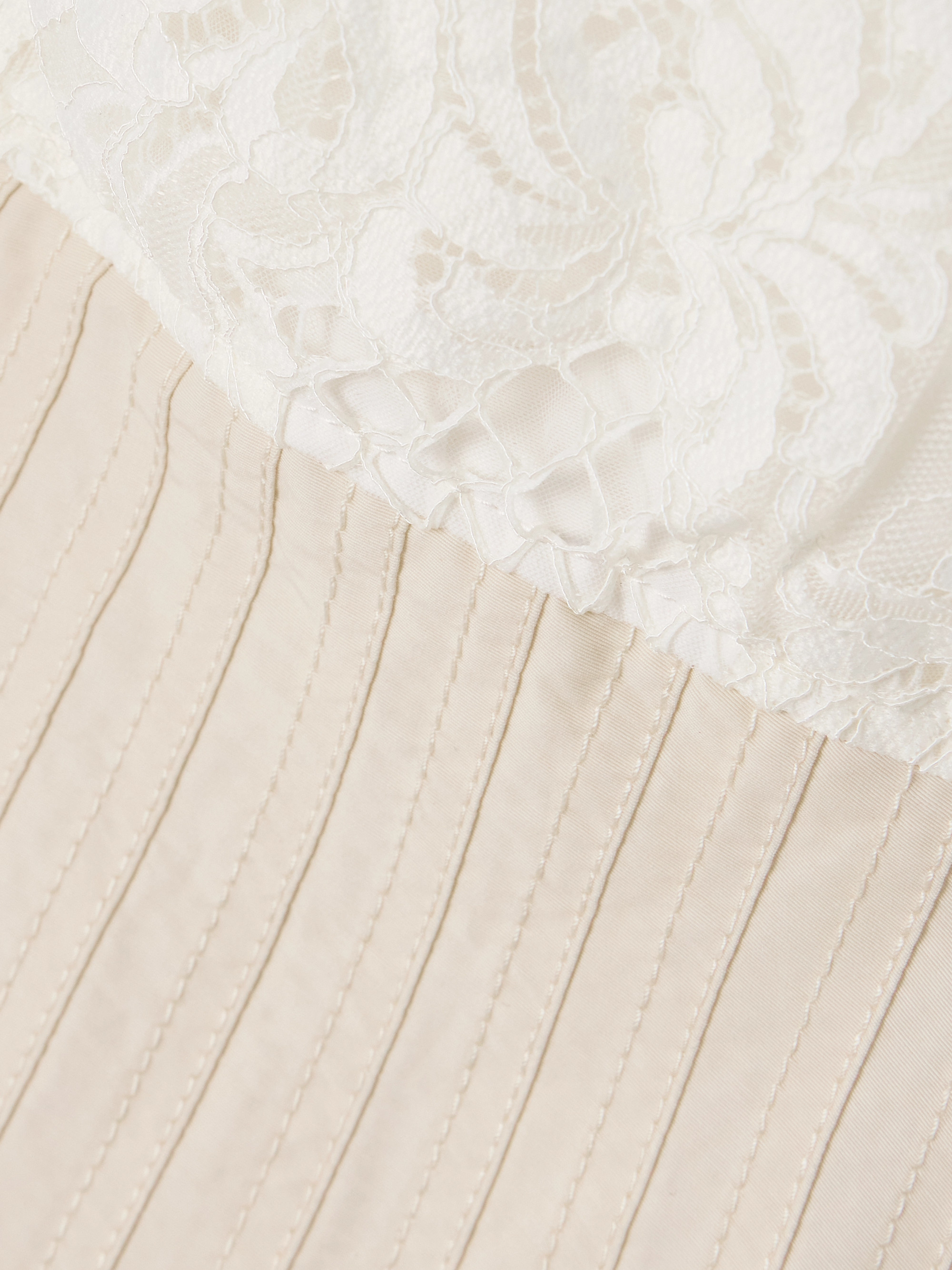 SIMKHAI Lilianna pleated paneled lace-trimmed cotton-blend midi dress thumbnail