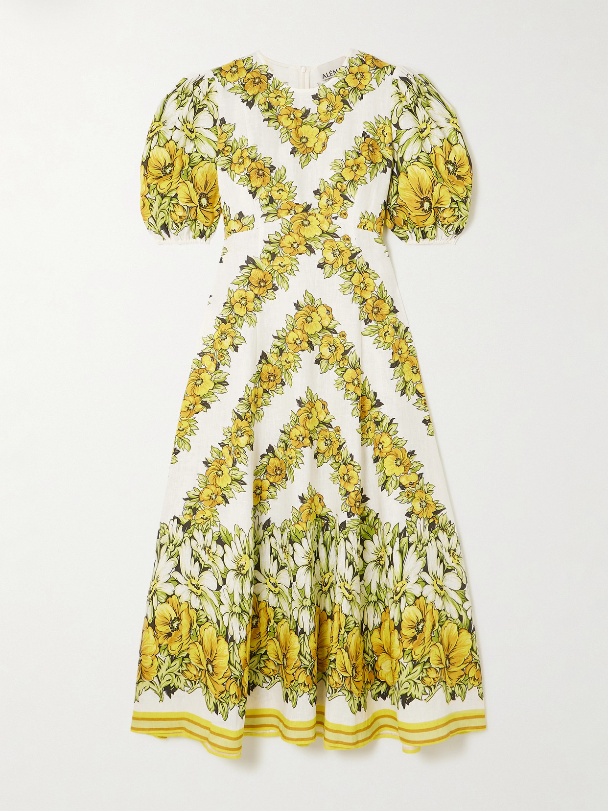 Shop Alemais Gisela Floral-print Linen Midi Dress In Yellow