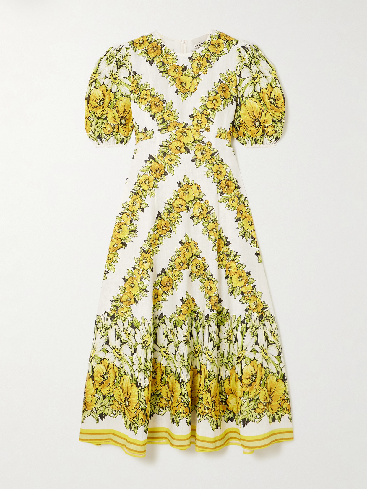 Alemais Gisela Floral-print Linen Midi Dress In Yellow