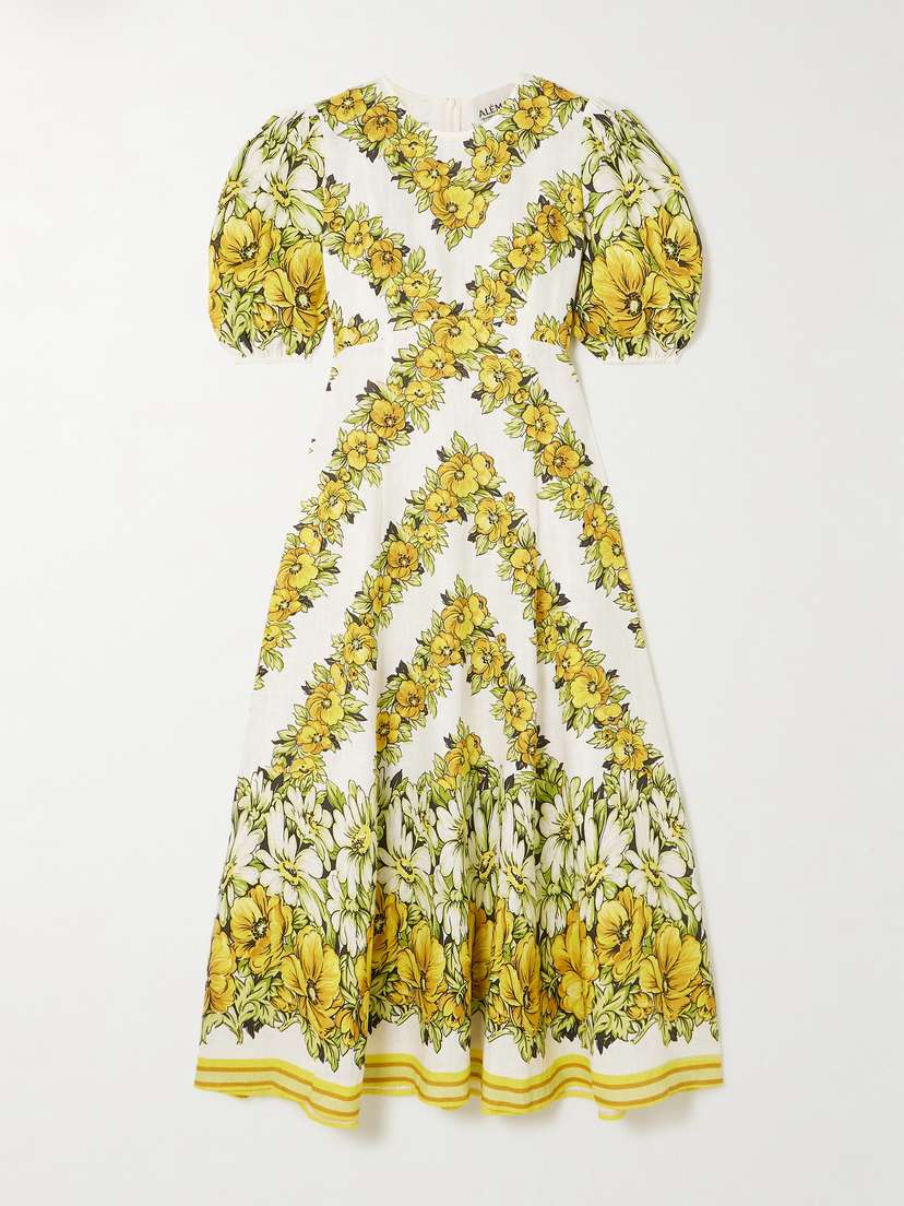 ALEMAIS Gisela Floral-print Linen Midi Dress - UK 14