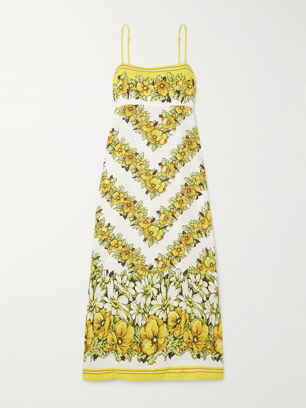 Shop Alemais Gisela Floral-print Linen Midi Dress In Yellow