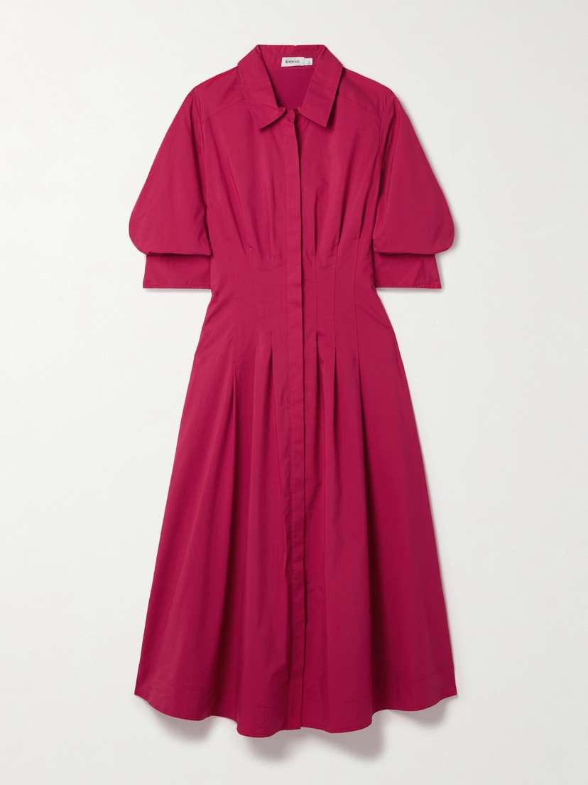 Simkhai Jazz Pleated Cotton-blend Poplin Midi Shirt Dress