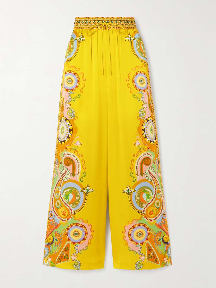 ALEMAIS Pinball Printed Silk-satin Wide-leg Pants - UK 16