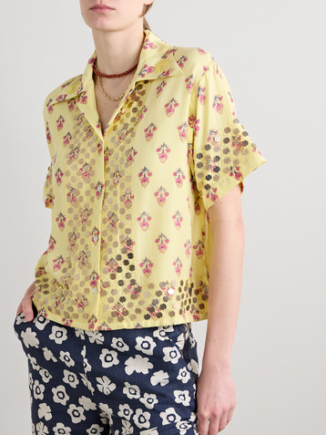Alix Of Bohemia Stevie embellished floral-print TENCEL™ Lyocell shirt