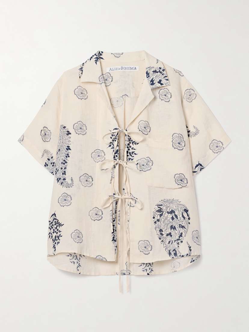ALIX OF BOHEMIA Styla Tie-detailed Floral-print Linen-voile Shirt - x large