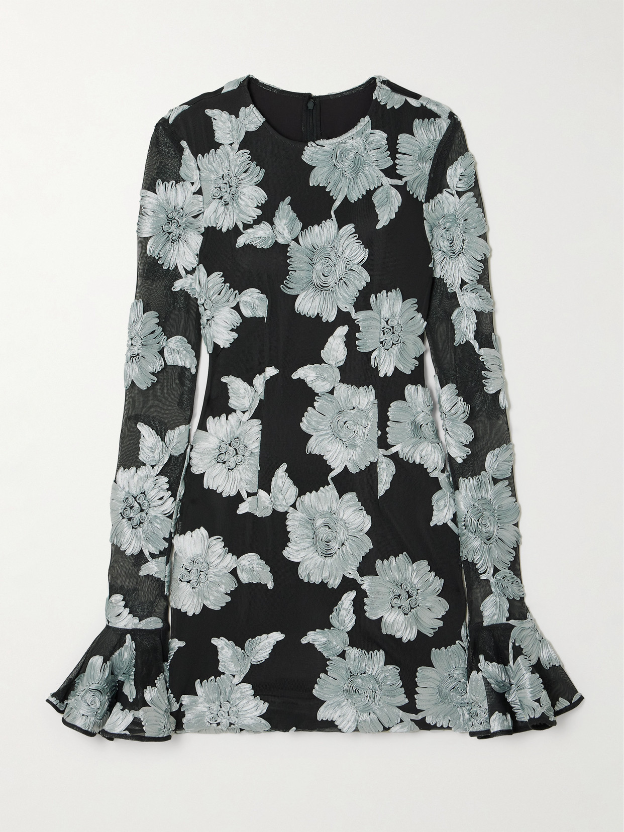 Rotate Birger Christensen Floral-appliquéd Stretch Recycled-tulle Mini Dress In Gray