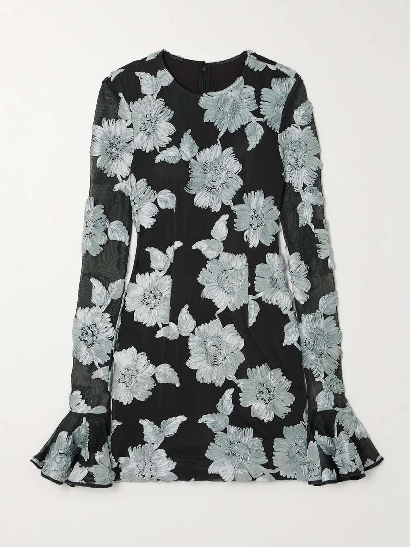 Rotate Birger Christensen Floral-appliquéd Stretch Recycled-tulle Mini Dress