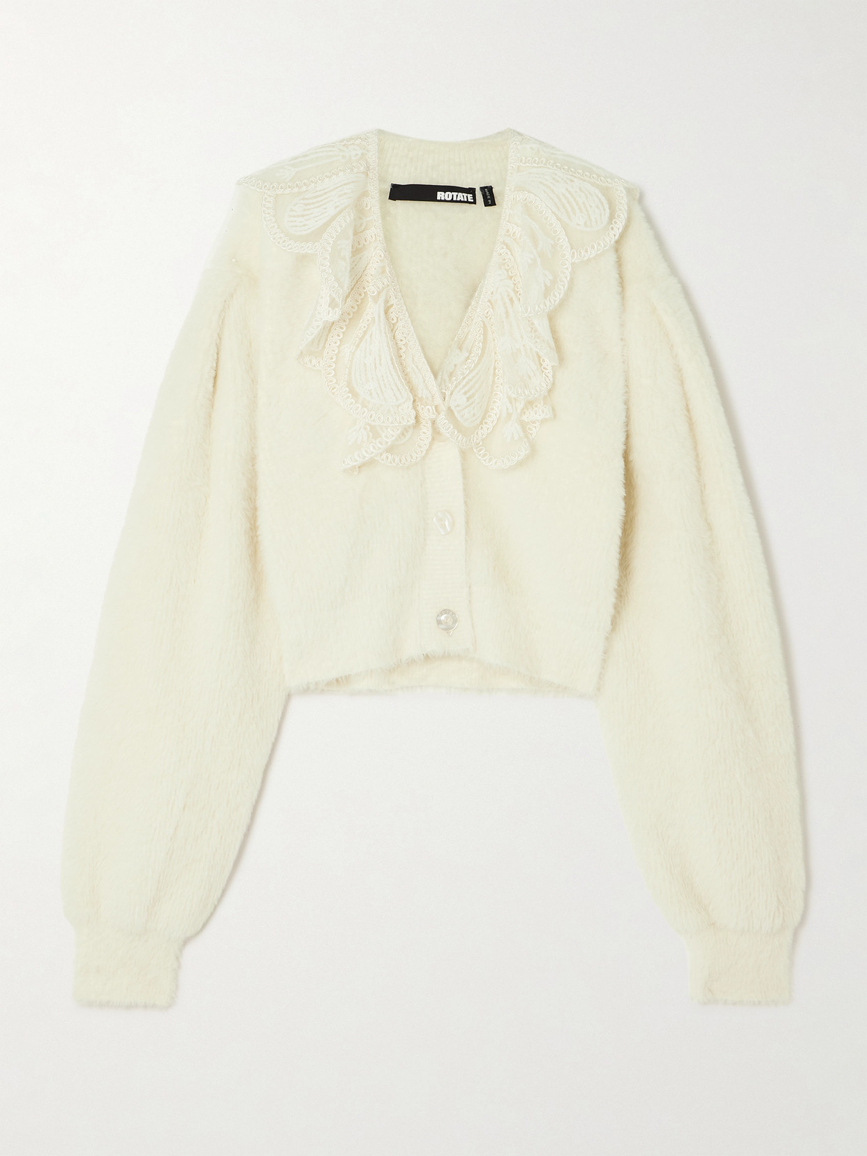 Rotate Birger Christensen Lace-trimmed Knitted Cardigan In White