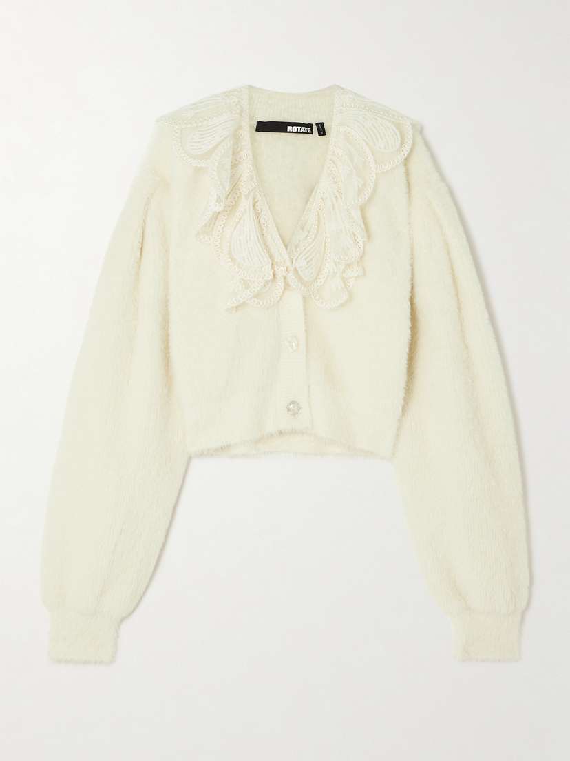 Rotate Birger Christensen Lace-trimmed Knitted Cardigan