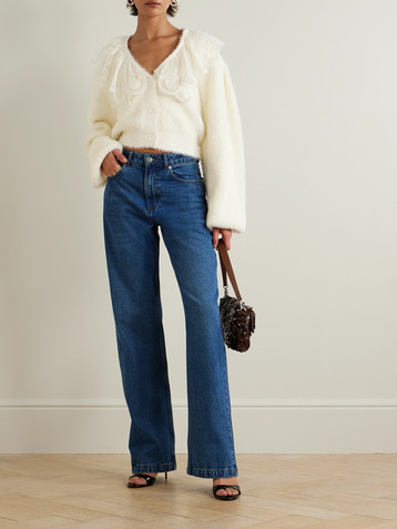 ROTATE Birger Christensen Lace-trimmed knitted cardigan